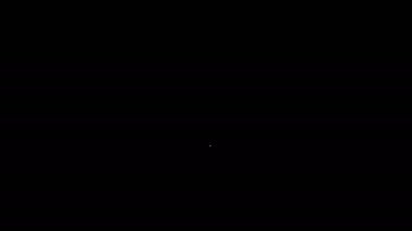 Beyaz çizgi Rattle bebek oyuncağı ikonu siyah arka planda izole edildi. Fasulye torbası işareti. 4K Video hareketli grafik canlandırması