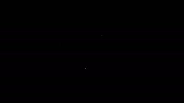 Siyah zemin üzerinde karabina simgesi olan beyaz çizgili geri çekilebilir ip tasması. Evcil köpek liderliği. Açık hava yürüyüşü için hayvan aksesuarı. 4K Video hareketli grafik canlandırması