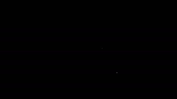 Белая линия Играть в квадратной иконке, выделенной на черном фоне. Видеографическая анимация 4K — стоковое видео