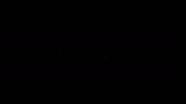 Weiße Linie Filmspule Symbol isoliert auf schwarzem Hintergrund. 4K Video Motion Grafik Animation — Stockvideo