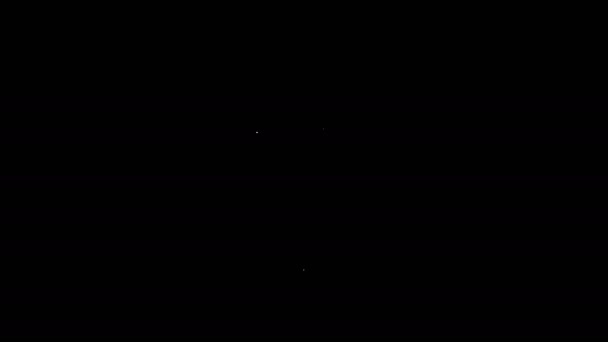 Белая линия Цифровые медиа-проигрыватели со значком местоположения штыря, выделенным на черном фоне. Видеографическая анимация 4K — стоковое видео