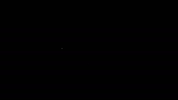 Linea bianca Tubo di prova e icona di prova del laboratorio chimico del pallone isolati su fondo nero. Segnale di vetreria da laboratorio. Animazione grafica 4K Video motion — Video Stock