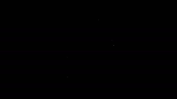 Біла лінія Пара в'язаних кришталевих рукавів ізольована на чорному тлі. Ікона Міттен. З Різдвом і Новим Роком. 4K Відеографічна анімація — стокове відео