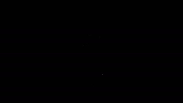 Biała linia Merry Christmas dzwonek ikona izolowane na czarnym tle. Symbol alarmu, dzwonek serwisowy, znak dzwonka, powiadomienie. 4K Animacja graficzna ruchu wideo — Wideo stockowe