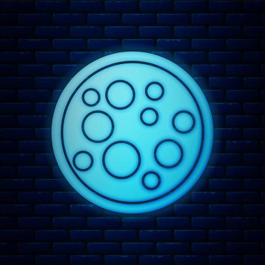 Parlayan neon virüs simgesi tuğla duvar arka planında izole edildi. Corona virüsü 2019-nCoV. Bakteri ve mikroplar, hücre kanseri, mikrop, mantar. Vektör İllüstrasyonu