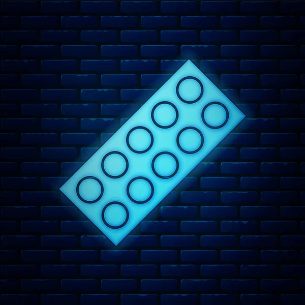 Pastillas Neón Brillante Blister Icono Del Paquete Aislado Fondo Pared — Vector de stock