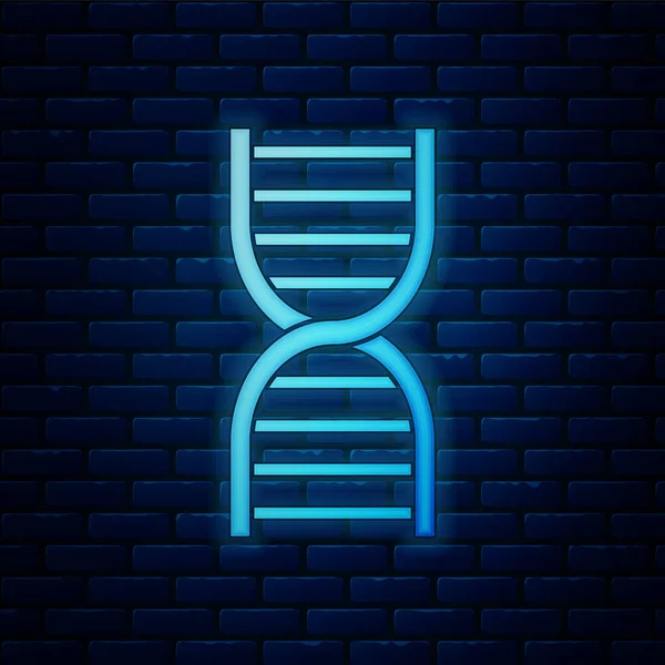 Glowing Neon Dna Symbol Icon Isolated Brick Wall Background Vector — Stock Vector