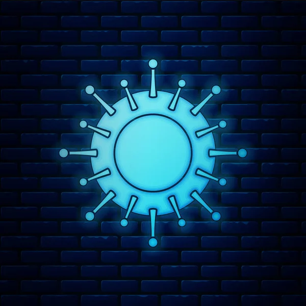 Icône Virus Néon Lumineux Isolé Sur Fond Mur Briques Virus — Image vectorielle