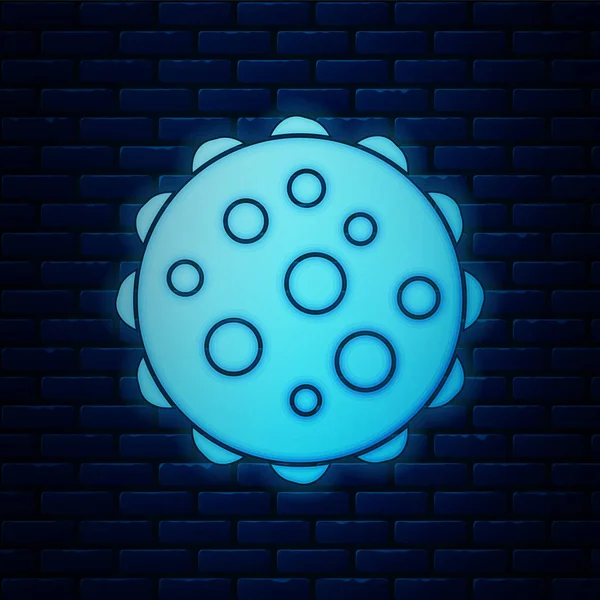 Glowing Neon Virus Icon Isolated Brick Wall Background Corona Virus — Stock Vector