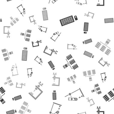 Klavye ve fareyi ayarlayın, deney tüpü alev aldı, Sunucu, Data, Web Sunucusu ve Mikroskobu kusursuz desen üzerine kurun. Vektör