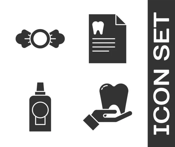 Set Dientes Caramelos Enjuague Bucal Botella Plástico Portapapeles Con Icono — Archivo Imágenes Vectoriales