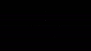 Beyaz çizgi yuvarlak tahta kalkan ikonu siyah arkaplanda izole edilmiş. 4K Video hareketli grafik canlandırması