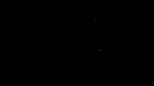 ホワイトライン黒の背景に隔離されたレトロタイプライターと紙のシートアイコン。4Kビデオモーショングラフィックアニメーション — ストック動画