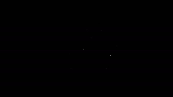 Bílá čára Rv Kempování přívěsu ikona izolované na černém pozadí. Cestovní karavan, karavan, obytný karavan na cestu. Grafická animace pohybu videa 4K — Stock video