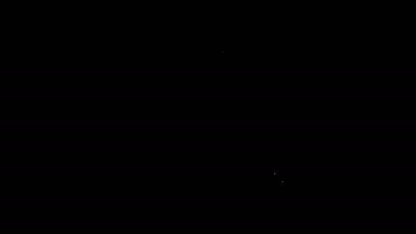 Λευκή γραμμή Τουριστική σκηνή εικονίδιο απομονώνονται σε μαύρο φόντο. Σύμβολο κάμπινγκ. 4K Γραφική κίνηση κίνησης βίντεο — Αρχείο Βίντεο