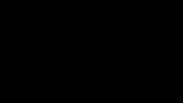Bílá čára Ikona čarodějnice klobouk izolované na černém pozadí. Šťastný Halloweenský večírek. Grafická animace pohybu videa 4K — Stock video