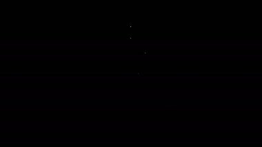 Beyaz çizgi güneş sistemi simgesi siyah arkaplanda izole edildi. Gezegenler yıldızın etrafında dönerler. 4K Video hareketli grafik canlandırması