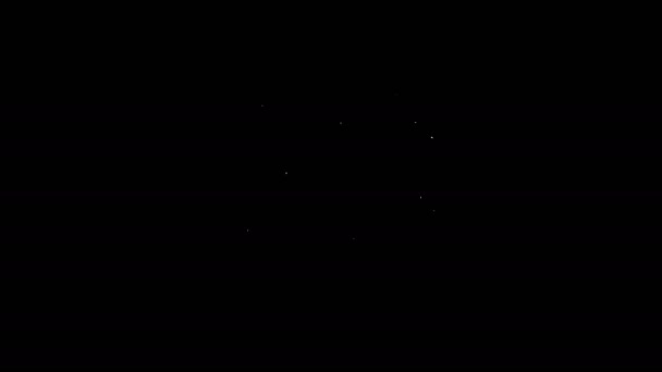 Linea bianca Pianeta Saturno con icona del sistema ad anello planetario isolata su sfondo nero. Animazione grafica 4K Video motion — Video Stock
