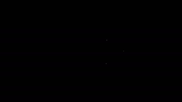 Línea blanca Planeta Saturno con el icono del sistema de anillos planetarios aislado sobre fondo negro. Animación gráfica de vídeo 4K — Vídeo de stock