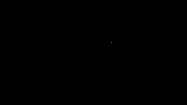 Línea blanca OVNI secuestra icono vaca aislado sobre fondo negro. Platillo volador. Nave espacial alienígena. Objeto volador desconocido futurista. Animación gráfica de vídeo 4K — Vídeos de Stock