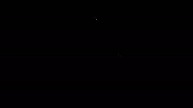 Dünya 'nın yörüngesinde dönen beyaz çizgi yapay uyduları siyah arkaplanda izole edilmiş uzay ikonu. İletişim, navigasyon konsepti. 4K Video hareketli grafik canlandırması