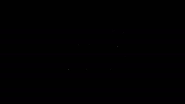 Иконка марсохода белой линии изолирована на черном фоне. Космический марсоход. Знак лунного ходунка. Аппарат для изучения поверхности планет. Видеографическая анимация 4K — стоковое видео