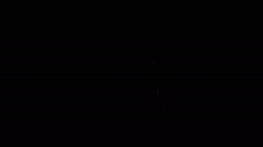 Beyaz çizgi zil simgesi siyah arkaplanda izole edildi. Alarm sembolü, servis zili, el zili işareti, uyarı sembolü. 4K Video hareketli grafik canlandırması