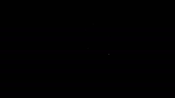 中央のストップウォッチアイコンのホワイトラインハートは黒の背景に隔離されています。バレンタインデー。4Kビデオモーショングラフィックアニメーション — ストック動画