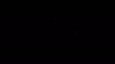Siyah arkaplanda izole edilmiş beyaz çizgi asılı yazı açık kapı simgesi. 4K Video hareketli grafik canlandırması