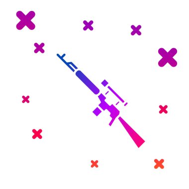 Beyaz arka planda izole edilmiş dürbünlü renkli keskin nişancı tüfeği. Kademeli rastgele dinamik şekiller. Vektör İllüstrasyonu