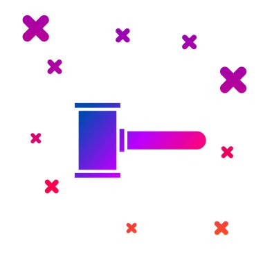 Renkli Yargıç Tokmak simgesi beyaz arkaplanda izole edildi. Gavel cezaların, faturaların, mahkemenin, adaletin hükmünü verecek. Açık arttırma çekici. Kademeli rastgele dinamik şekiller. Vektör İllüstrasyonu