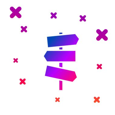 Renkli yol trafik tabelası. Beyaz arkaplanda sinyal simgesi izole edildi. İşaretçi sembolü. Sokak bilgi tabelası. Yön tabelası. Kademeli rastgele dinamik şekiller. Vektör İllüstrasyonu