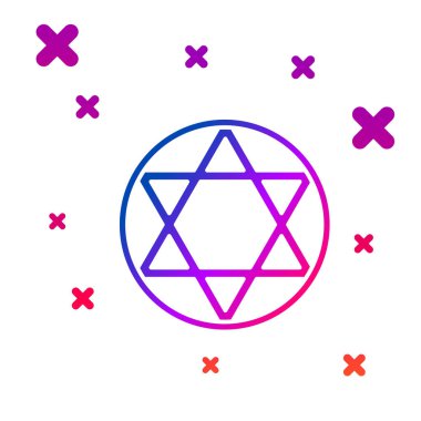 David 'in Renk Yıldızı simgesi beyaz arkaplanda izole edildi. Yahudi dini sembolü. İsrail 'in sembolü. Kademeli rastgele dinamik şekiller. Vektör İllüstrasyonu