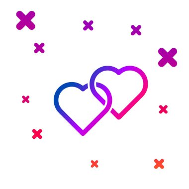 Renk İki Bağlı Kalpler simgesi beyaz arkaplanda izole edildi. Romantik sembol, bağlanma, tutku ve düğün. Mutlu Kadın Günleri. Kademeli rastgele dinamik şekiller. Vektör İllüstrasyonu