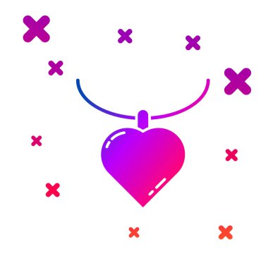 Beyaz arkaplanda izole edilmiş kalp şeklindeki kolye simgesine sahip renk kolyesi. Mücevher dekorasyonu. Uluslararası Mutlu Kadınlar Günü. Kademeli rastgele dinamik şekiller. Vektör İllüstrasyonu