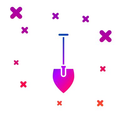 Beyaz arka planda izole renkli kürek simgesi. Bahçe aracı. Bahçecilik, tarım, Tarım için araç. Degrade rasgele dinamik şekiller. Vektör Illustration