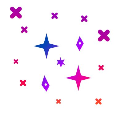 Beyaz arkaplanda izole edilmiş düşen renkli yıldız simgesi. Göktaşı, göktaşı, kuyruklu yıldız, asteroid, yıldız ikonu. Kademeli rastgele dinamik şekiller. Vektör İllüstrasyonu