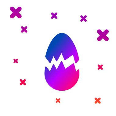 Kırık yumurta ikonu beyaz arkaplanda izole edilmiş. Mutlu Paskalyalar. Kademeli rastgele dinamik şekiller. Vektör İllüstrasyonu