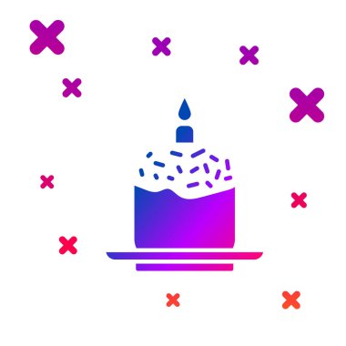 Beyaz arkaplanda renkli Paskalya pastası ve mum ikonu izole edilmiş. Mutlu Paskalyalar. Kademeli rastgele dinamik şekiller. Vektör İllüstrasyonu