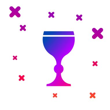 Beyaz arkaplanda izole edilmiş renkli şarap cam ikonu. Şarap kadehi ikonu. Kadeh işareti. Cam levhası. Mutlu Paskalyalar. Kademeli rastgele dinamik şekiller. Vektör İllüstrasyonu