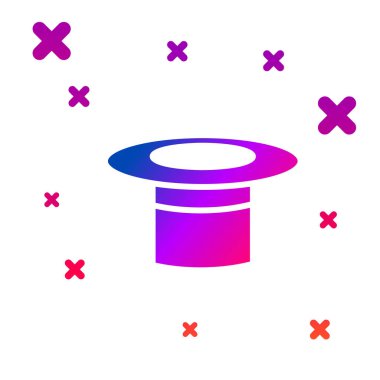 Beyaz arkaplanda izole edilmiş renkli sihirbaz şapka simgesi. Sihir numarası. Gizemli eğlence konsepti. Kademeli rastgele dinamik şekiller. Vektör İllüstrasyonu