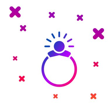 Beyaz arka planda izole edilmiş değerli taş ikonlu renkli fantezi taşı yüzüğü. Kademeli rastgele dinamik şekiller. Vektör İllüstrasyonu