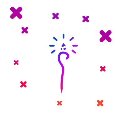 Beyaz arkaplanda izole edilmiş renk sihirbazı simgesi. Sihirli değnek, asa, değnek, değnek. Kademeli rastgele dinamik şekiller. Vektör İllüstrasyonu