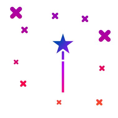 Beyaz arka planda yalıtılmış Renk Magic değnek simgesi. Yıldız şekli sihirli aksesuar. Sihirli güç. Gradyan rasgele dinamik şekiller. Vektör İllüstrasyonu