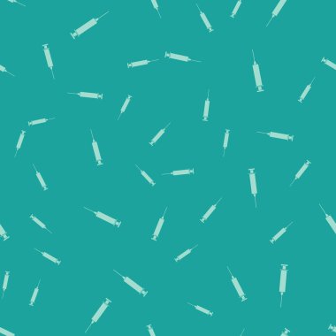 Yeşil Şırınga simgesi yeşil arka plan üzerinde izole dikişsiz desen. Aşı, aşı, enjeksiyon, grip aşısı için şırınga. Tıbbi ekipmanlar. Vektör İllüstrasyonu