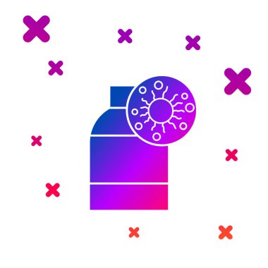 Beyaz zemin üzerinde virüs ve bakteri simgesi olan renk şişesi. Analiz mikroorganizma, araştırma, tanı. Kademeli rastgele dinamik şekiller. Vektör İllüstrasyonu