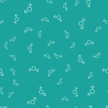 Yeşil Cinsiyet simgesi yeşil arka plan üzerinde sorunsuz desen izole. Kadın ve erkeğin sembolleri. Seks sembolü. Vektör İllüstrasyonu