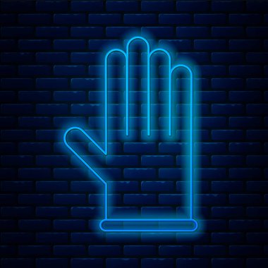 Parlayan neon hattı. Duvarda izole edilmiş tıbbi lastik eldiven ikonu. Koruyucu lastik eldivenler. Vektör İllüstrasyonu