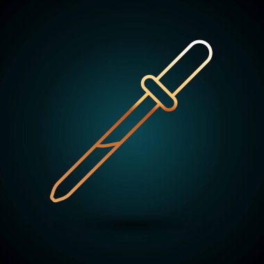 Altın çizgili Pipette simgesi koyu mavi arkaplanda izole edilmiş. Tıbbi elementler, kimya laboratuarı ekipmanları. Tıp sembolü. Vektör İllüstrasyonu