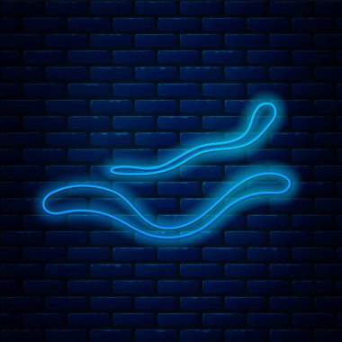 Parlayan neon hattı Ebola virüsü ikonu tuğla duvar arka planında izole edilmiş. Vektör İllüstrasyonu